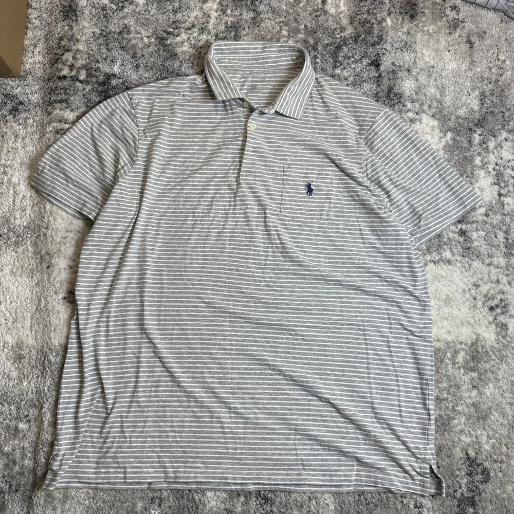 Polo Ralph Lauren Grey‎ & White striped Polo Short sleeve Size XXL